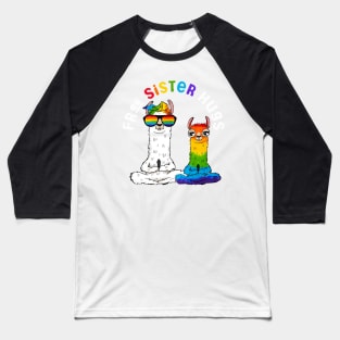 Free Sister Hugs Llama Shirt Gay Pride LGBT Rainbow Flag Baseball T-Shirt